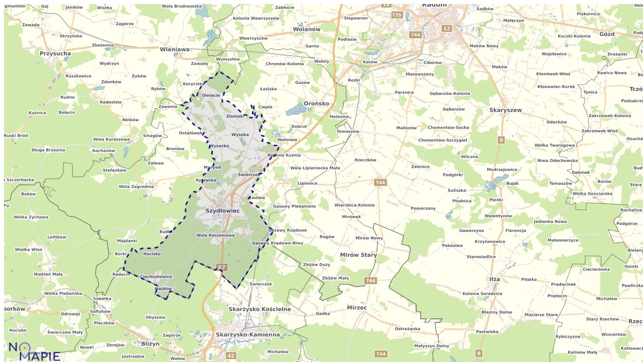 Mapa obszarów ochrony przyrody Szydłowca